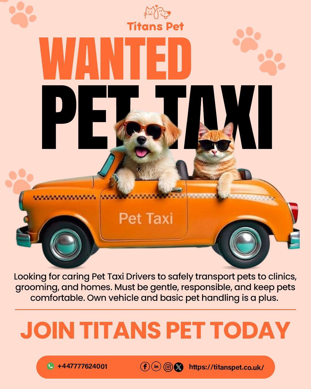 Titans Pet is actively seeking professional Pet Taxi