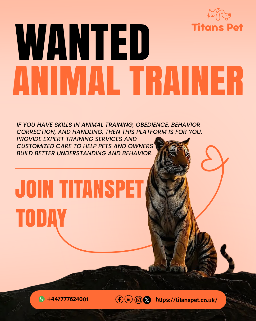 Titans Pet is actively seeking professional Animal Trainers