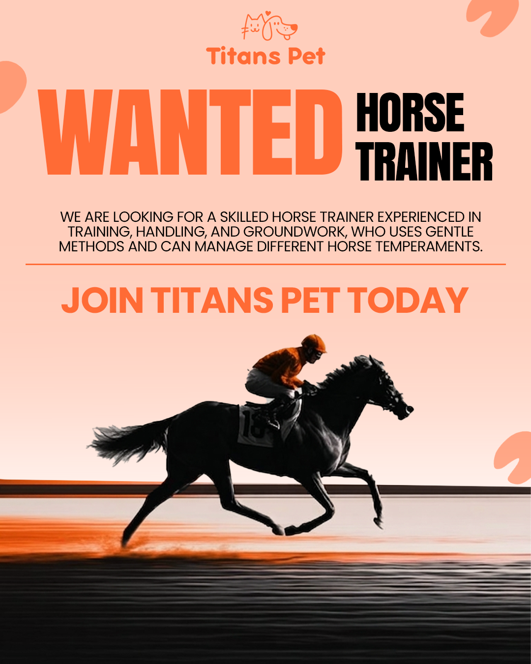 Titans Pet is actively seeking professional Horse Trainers