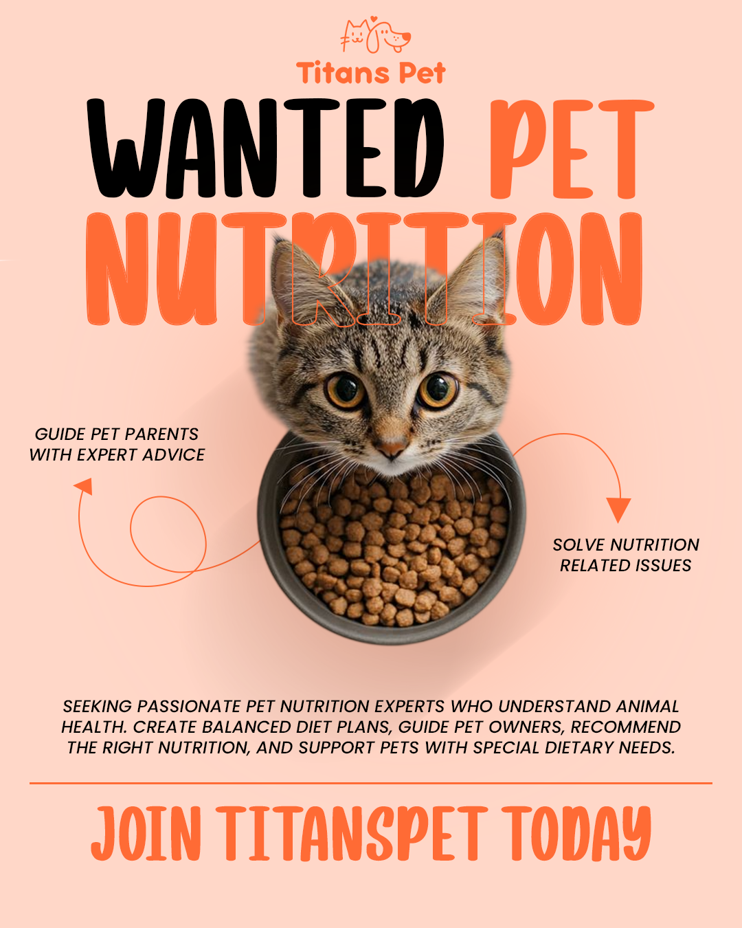 Titans Pet is on the lookout for expert Pet Nutritionists and Diet Advisors