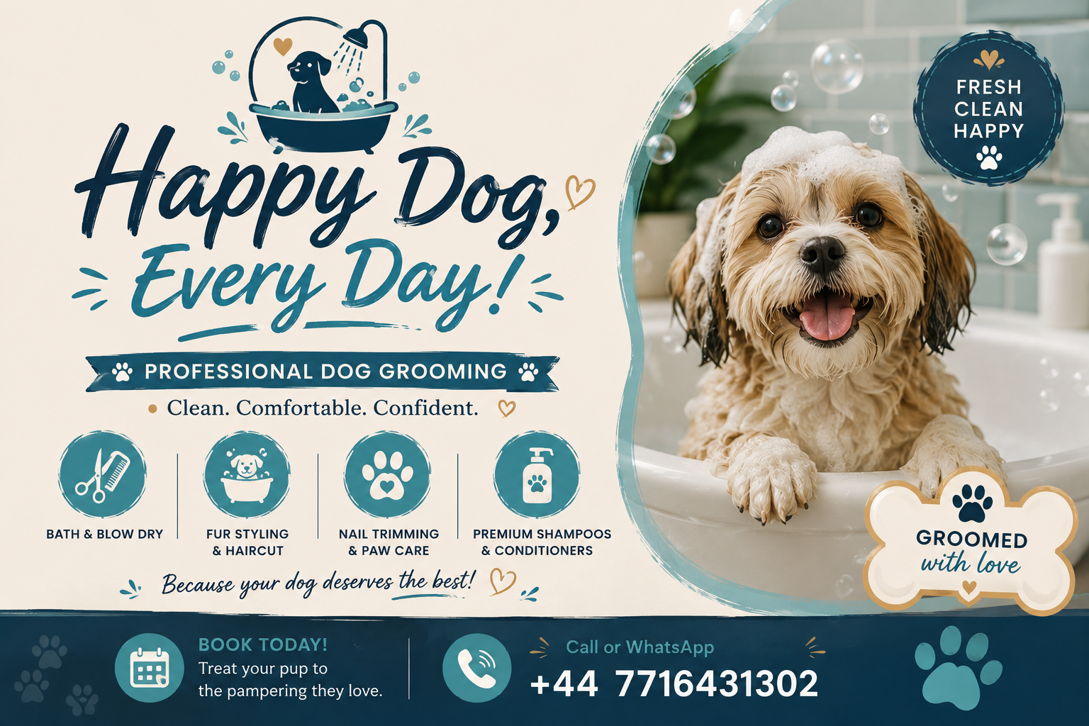 Professional Dog/ Pupppy Grooming | Bath, Brush, Nail Trim & Full Groom